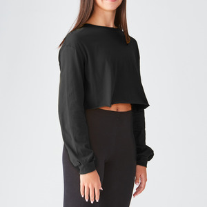 Studio Essentials Boxy Raw Edge Long Sleeve Crop T-Shirt