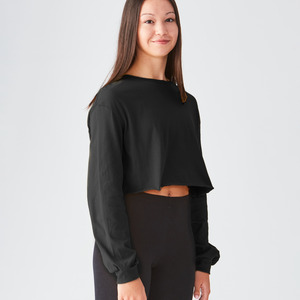 Studio Essentials Boxy Raw Edge Long Sleeve Crop T-Shirt