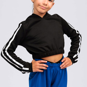 Girls Striped Sleeve Cropped Hoodie